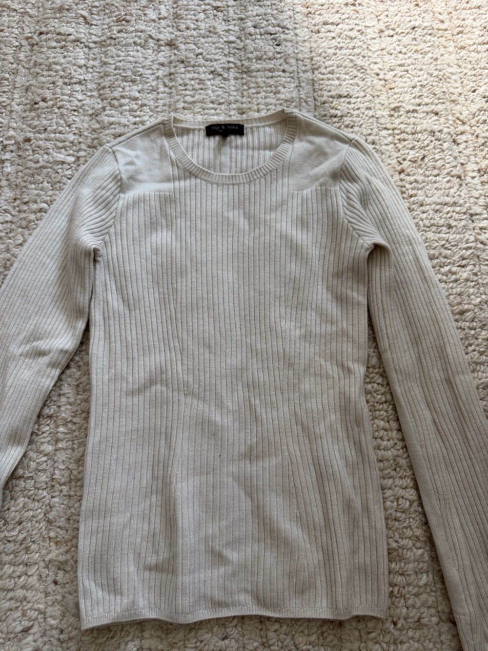 rag & bone Cream Ribbed Crewneck Sweater Top